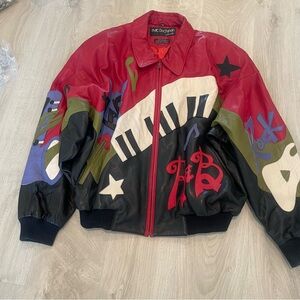 Pelle Pelle Red and Black Leather Jacket with Musical Motif